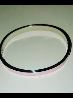 Source Unknown Silver Bangle with Pink Inlay